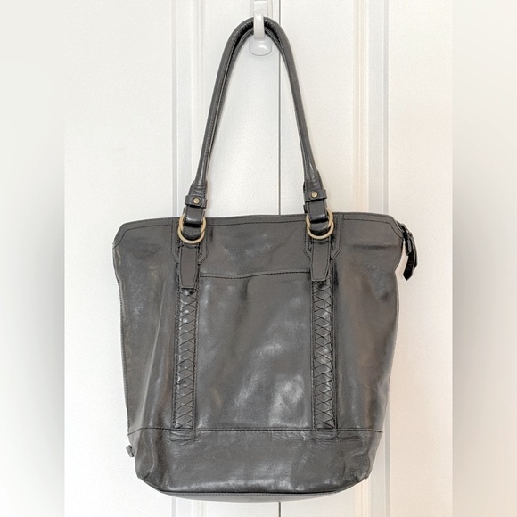 Cole Haan Black Leather Shoulder Bag Braided Detail Branded Tags Embossed Lining - Picture 1 of 16